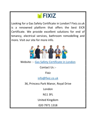 Gas Safety Certificate in London | Fixiz.co.uk