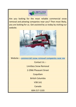 Commercial Snow Removal Companies near Me  Snowlimitless.com