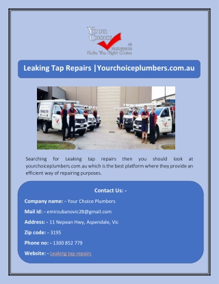 Leaking Tap Repairs |Yourchoiceplumbers.com.au