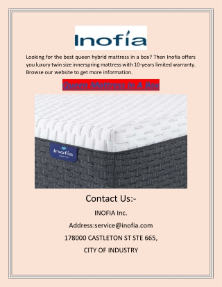 Queen Mattress in A Box | Inofia.Com