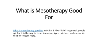 What is Mesotherapy Good For