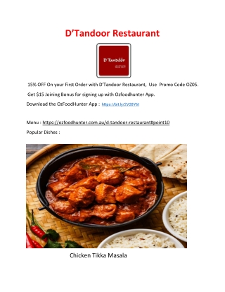 15% Off - D'Tandoor Restaurant Menu - Indian Restaurant Hawthorn, Vic