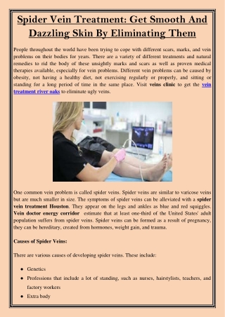 Spider Vein Treatment Get Smooth And Dazzling Skin By Eliminating Them