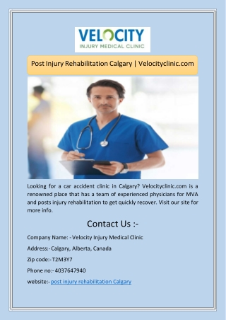 Post Injury Rehabilitation Calgary | Velocityclinic.com