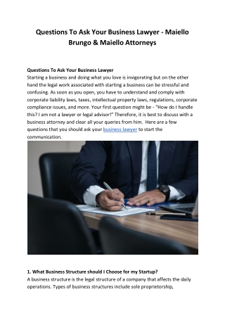 Questions To Ask Your Business Lawyer - Maiello Brungo & Maiello Attorneys