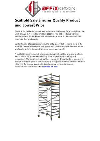Scaffold Sale Ensures Quality Product and Lowest Price