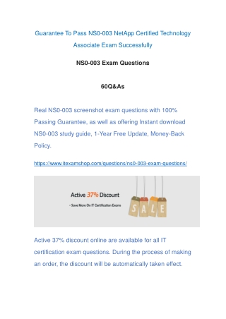 Real NS0-003 Exam Questions ITExamShop 2021-7-30