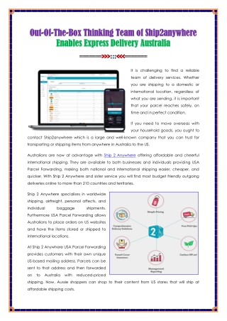 Ship2anywhere Enables Express Delivery Australia