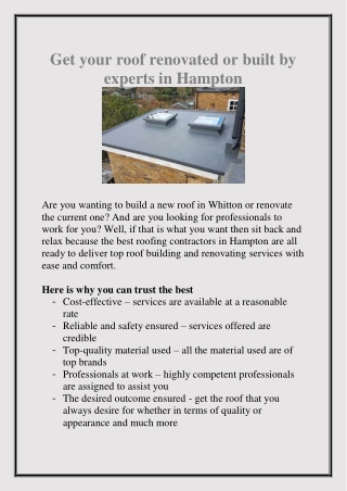 Get your roof renovated or built by experts in Hampton