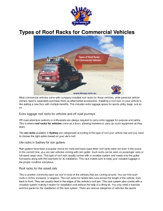 Types of Roof Racks for Commercial Vehicles