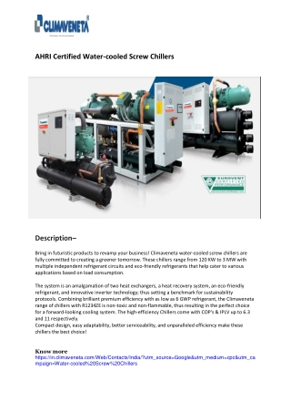 AHRI Certified Water-cooled Screw Chillers