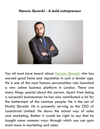 Haroon Qureshi - A bold entrepreneur