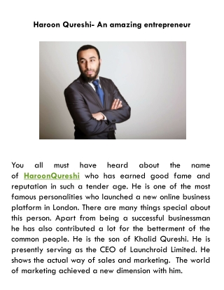 Haroon Qureshi- An amazing entrepreneur