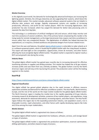 Digital Oilfield Market Global Projection, Developments Status, Analysis