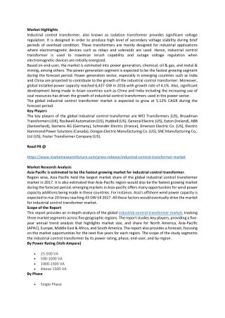 Industrial control transformer Market Trends, Global Analysis with Focus on Oppo
