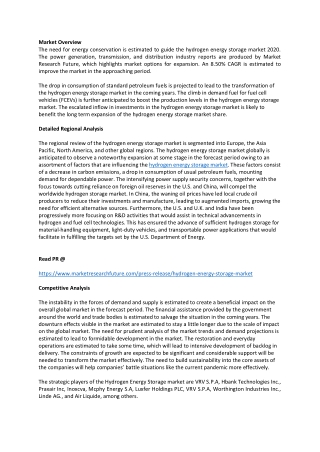 Hydrogen Energy Storage Market: Business Strategies, Future Growth Study