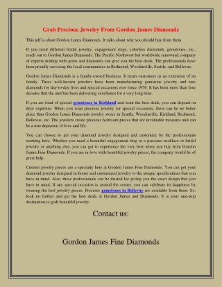 Grab Precious Jewelry From Gordon James Diamonds