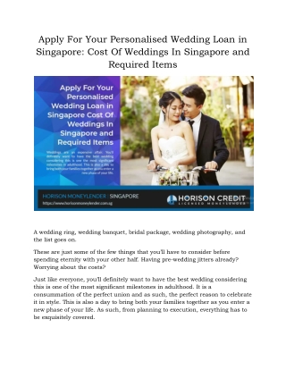 Apply For Your Personalised Wedding Loan in Singapore