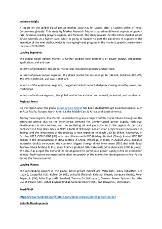 Diesel Genset Market Opportunities, Comprehensive Analysis