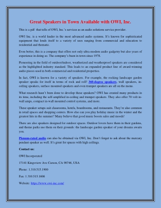 Great Speakers in Town Available with OWI, Inc.