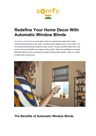 Redefine Your Home Decor With Automatic Window Blinds