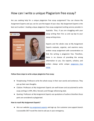 How can I write a unique Plagiarism free essay?
