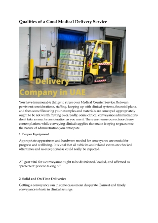Qualities of a Good Medical Delivery Service