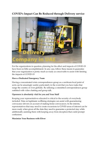 COVID's Impact Can Be Reduced through Delivery service