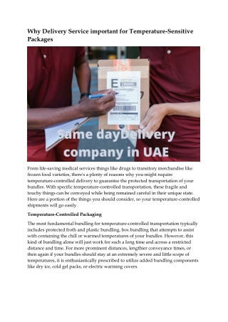 Why Delivery Service important for Temperature-Sensitive Packages