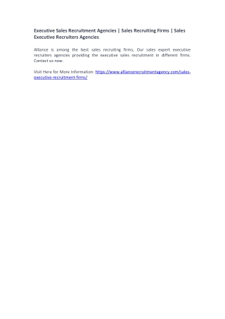 Executive Sales Recruitment Agencies - Sales Recruiting Firms - Sales Executive Recruiters Agencies