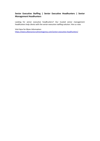Senior Executive Staffing - Senior Executive Headhunters - Senior Management Headhunters