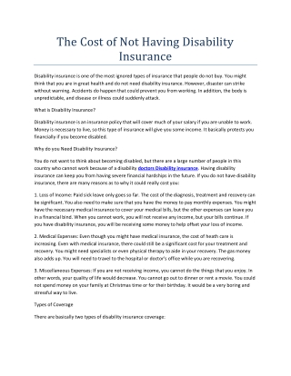 The Cost of Not Having Disability Insurance