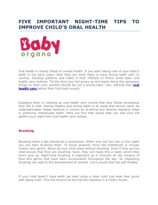 FIVE IMPORTANT NIGHT-TIME TIPS TO IMPROVE CHILD’S ORAL HEALTH