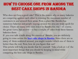 How to choose one from among the best cake shops in Bandra