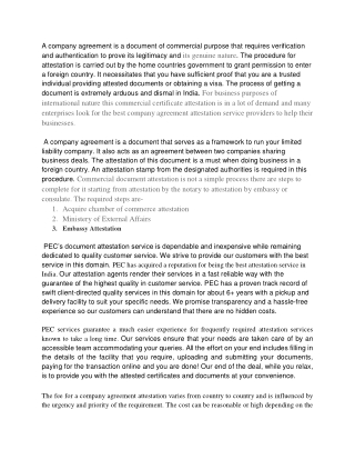 COMPANY AGREEMENT ATTESTATION