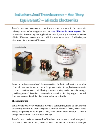 Inductors And Transformers – Are They Equivalent? – Miracle Electronics