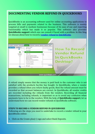 DOCUMENTING VENDOR REFUND IN QUICKBOOKS