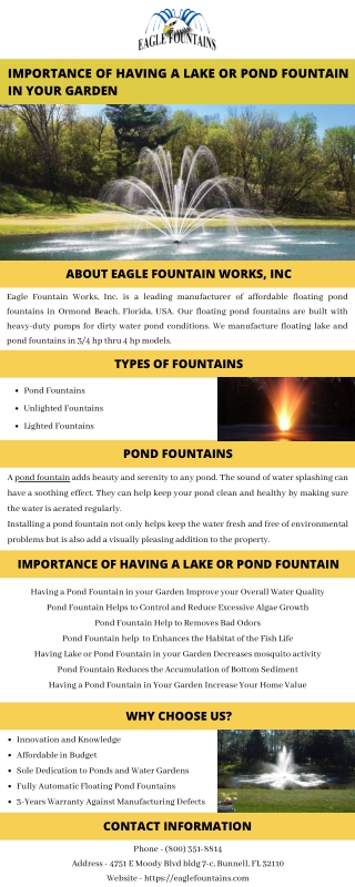 Importance of Having a Lake Or Pond Fountain in Your Garden