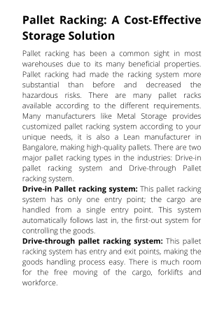 Metal storage rack manufacturers in Bangalore | Lean manufacturers