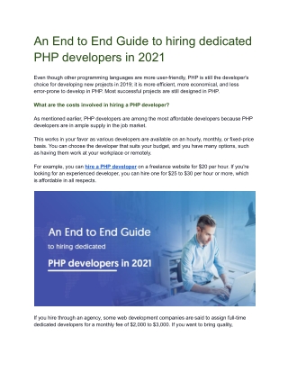 An End to End Guide to hiring dedicated PHP developers in 2021