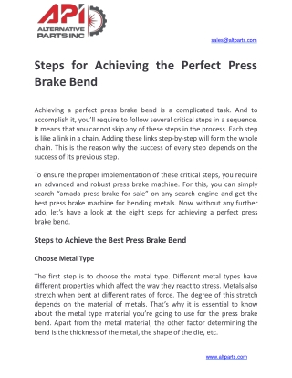 Steps for Achieving the Perfect Press Brake Bend
