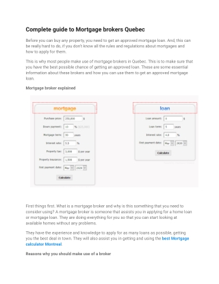 Complete guide to Mortgage brokers Quebec