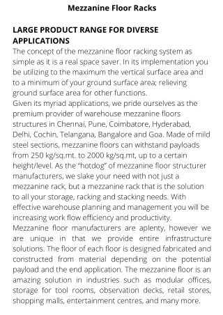 Mezzanine Floors in Chennai | Warehouse Mezzanine Floors