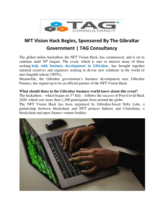 NFT Vision Hack Begins, Sponsored By The Gibraltar Government