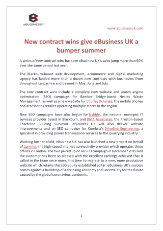 New contract wins give eBusiness UK a bumper summer