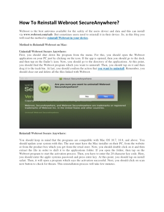 Reinstall Webroot Secure -  Www.Webroot.Com/Safe