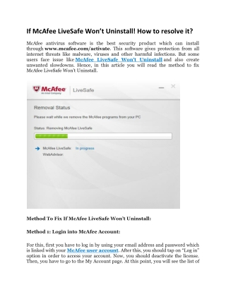 How To Uninstall Mcafee Livesafe ? Www.Mcafee.Com/Activate