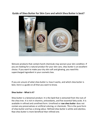 Guide of Shea Butter for Skin Care and which Shea Butter is best?