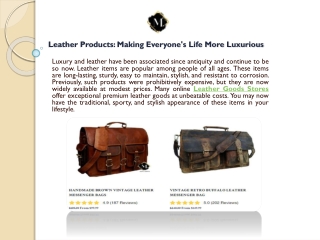 Leather Products: Making Everyone's Life More Luxurious