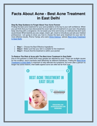 Facts About Acne - Best Acne Treatment in East Delhi